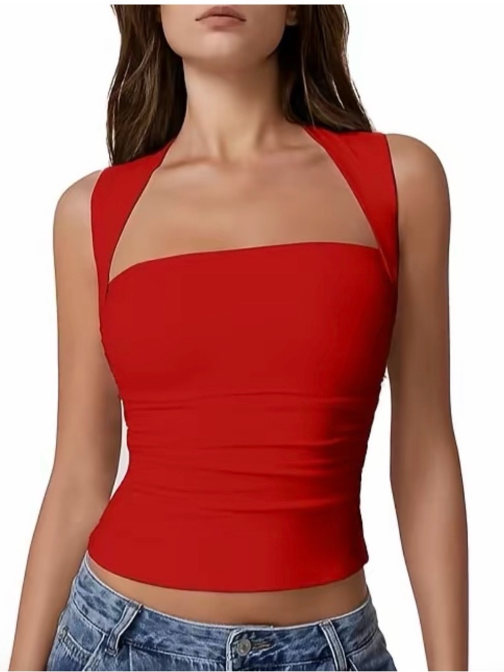 Sleek Red Square-Neck Women’s Top